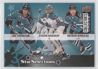 Joe Thornton, Evgeni Nabokov, Patrick Marleau