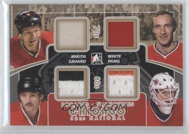 2010-11 In the Game Decades 1980s 32nd National Convention - Franchises Game-Used - Gold #CC-05 - Stan Mikita, Bill White, Denis Savard, Darren Pang