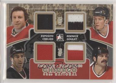 2010-11 In the Game Decades 1980s 32nd National Convention - Franchises Game-Used - Gold #CC-06 - Tony Esposito, Jeremy Roenick, Chris Chelios, Michel Goulet