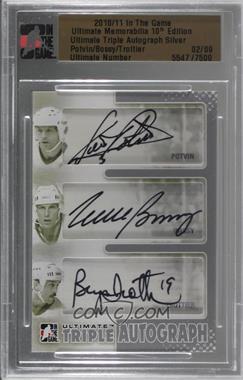 2010-11 In the Game Ultimate Memorabilia 10th Edition - Triple Autograph - Silver #_PBT - Denis Potvin, Mike Bossy, Bryan Trottier /9 [Uncirculated]