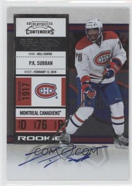 2010-11 Panini Playoff Contenders - [Base] #142 - Rookie Ticket - P.K. Subban