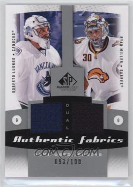 2010-11 SP Game Used Edition - Dual Authentic Fabrics #AF2-LM - Roberto Luongo, Ryan Miller /100