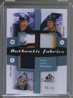 2010-11 SP Game Used Edition - Triple Authentic Fabrics - Patches #AF3-NSH - J.P. Dumont, Shea Weber, Pekka Rinne /15