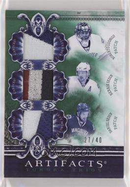 2010-11 Upper Deck Artifacts - Tundra Trios Jerseys - Emerald Patches #TT3-VANC - Roberto Luongo, Henrik Sedin, Daniel Sedin /40