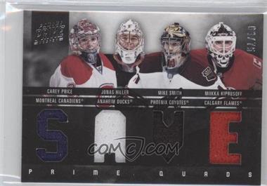 2011-12 Panini Prime - Prime Quads Materials #6 - Carey Price, Jonas Hiller, Mike Smith, Miikka Kiprusoff /75