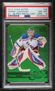 2012-13 Fleer Retro - 1997-98 Metal Universe Design - Precious Metal Gems Green #34PMG - Henrik Lundqvist /10 [PSA 8 NM‑MT]