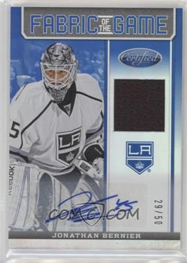 2012-13 Panini Certified - Fabric of the Game - Mirror Blue Jersey Autograph #FOG-BER - Jonathan Bernier /50