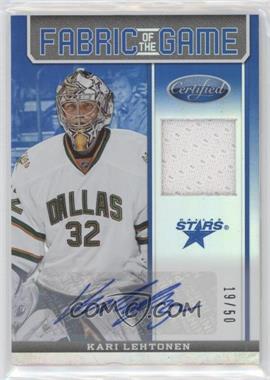 2012-13 Panini Certified - Fabric of the Game - Mirror Blue Jersey Autograph #FOG-KL - Kari Lehtonen /50