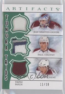 2012-13 Upper Deck Artifacts - Tundra Trios Jerseys - Emerald Patches #TT3-GSD - Jean-Sebastien Giguere, Paul Stastny, Matt Duchene /18