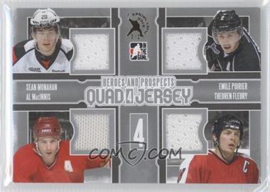 2013-14 In the Game Heroes and Prospects - Quad Jersey - Silver 2014 Spring Expo #QJ-05 - Sean Monahan, Emile Poirier, Al MacInnis, Theoren Fleury /1