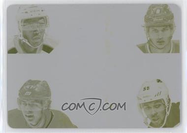 2013-14 Panini Dominion - Quad Jerseys - Printing Plate Yellow #Q-JTLD - Seth Jones, Jacob Trouba, Hampus Lindholm, Matt Dumba /1