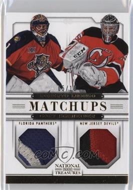 2013-14 Panini National Treasures - Matchups Jerseys - Patches #M-LS - Roberto Luongo, Cory Schneider /10