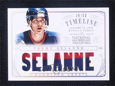 2013-14 Panini National Treasures - Timeline Jersey - Prime #T-TMU - Teemu Selanne /50