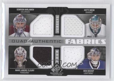 2014-15 SP Game Used - Authentic Fabrics Quad #AF4-WINS - Semyon Varlamov, Ben Bishop, Antti Niemi, Marc-Andre Fleury