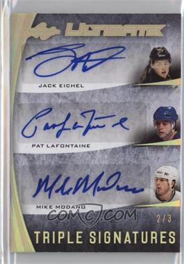 2015-16 Leaf Ultimate - Triple Signatures - Gold Spectrum #TS-03 - Jack Eichel, Pat LaFontaine, Mike Modano /3