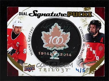 2015-16 Upper Deck Trilogy - Dual Signature Pucks - Retro Logos #SP2-GM - Wayne Gretzky, Connor McDavid /5 [Poor to Fair]