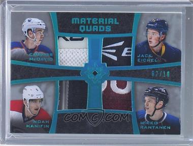 2015-16 Upper Deck Ultimate Collection - Material Quads - Spectrum Teal #MC4-15DR - Connor McDavid, Jack Eichel, Noah Hanifin, Mikko Rantanen /10