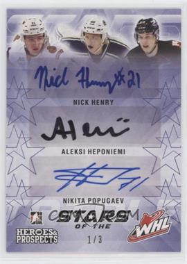 2016-17 Leaf In the Game Heroes & Prospects - Stars of the WHL - Purple #SO-01 - Nick Henry, Aleksi Heponiemi, Nikita Popugaev /3