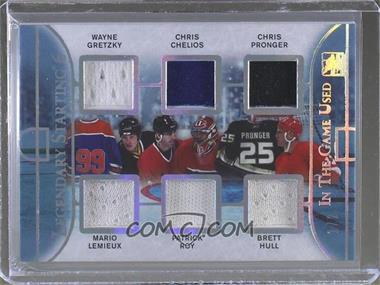 2016-17 Leaf In the Game Used - Legendary Starting 6 - Silver Spectrum #LS6-01 - Wayne Gretzky, Chris Chelios, Chris Pronger, Mario Lemieux, Patrick Roy, Brett Hull /2