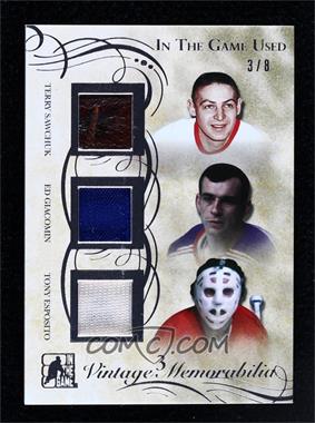 2016-17 Leaf In the Game Used - Vintage 3 Memorabilia - Silver #VM3-08 - Terry Sawchuk, Ed Giacomin, Tony Esposito /8