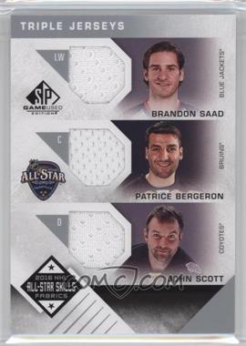 2016-17 Upper Deck SP Game Used - 2016 All-Star Skills Fabrics Triples #AS3-SBS - Brandon Saad, Patrice Bergeron, John Scott