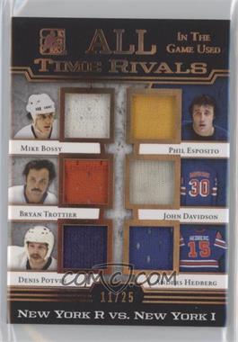 2017-18 Leaf In the Game Used - All Time Rivals - Bronze #ATR-05 - Mike Bossy, Bryan Trottier, Denis Potvin, Phil Esposito, John Davidson, Anders Hedberg /25