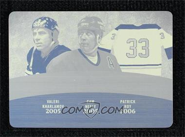2017-18 Leaf In the Game Used - Induction Years - Printing Plate Yellow #IY-33 - Valeri Kharlamov, Cam Neely, Patrick Roy /1