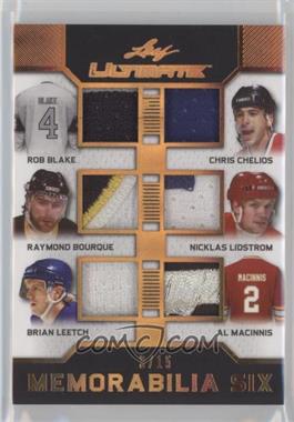 2017-18 Leaf Ultimate - Ultimate Memorabilia 6 #U6-02 - Rob Blake, Chris Chelios, Raymond Bourque, Nicklas Lidstrom, Brian Leetch, Al MacInnis /15