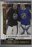 2017-18 Stat Leaders: Wins - C. Hellebuyck & A. Vasilevskiy - 44 Wins