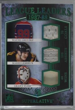 2017 Leaf In the Game Superlative - League Leaders - Green Spectrum Foil #LL-06 - Wayne Gretzky, Mario Lemieux, Grant Fuhr /7 [Noted]