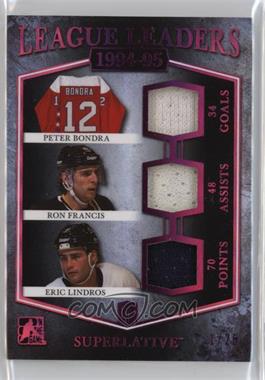 2017 Leaf In the Game Superlative - League Leaders - Magenta Spectrum Foil #LL-01 - Peter Bondra, Ron Francis, Eric Lindros /25