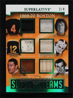 2017 Leaf In the Game Superlative - Super Teams - Green Spectrum Foil #ST-06 - Bobby Orr, Phil Esposito, Wayne Cashman, Gerry Cheevers, Johnny Bucyk, Ken Hodge /4