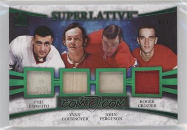 2017 Leaf In the Game Superlative - Superlative Debut Relics - Green Spectrum Foil #SD-03 - Phil Esposito, Yvan Cournoyer, John Ferguson, Roger Crozier /7