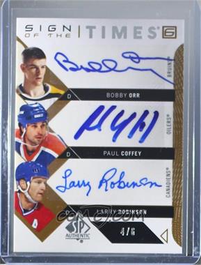 2018-19 SP Authentic - Sign of the Times 6 #ST6-DMAN - Bobby Orr, Paul Coffey, Larry Robinson, Chris Chelios, Nicklas Lidstrom, Ray Bourque /6