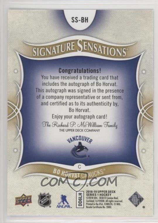 18 19 Upper Deck Signature Sensations Ss Bh Bo Horvat