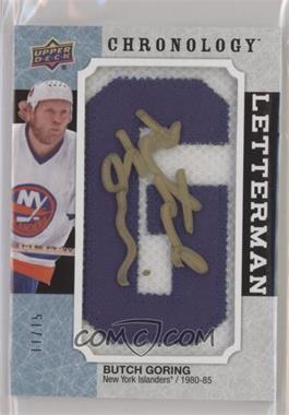 2018-19 Upper Deck Chronology - Letterman Patches Letter Relics - Autographs #L-NYI-BG - 2019-20 Upper Deck Chronology Update - Butch Goring /15