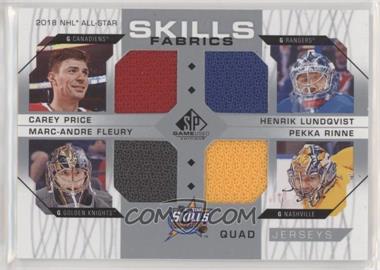 2018-19 Upper Deck SP Game Used - 2018 All-Star Skills Fabrics Quad #AS4-NET - Carey Price, Henrik Lundqvist, Marc-Andre Fleury, Pekka Rinne