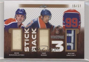 2018 Leaf In the Game Stickwork - Stick Rack Three - Bronze #SR3-13 - Mike Krushelnyski , Jari Kurri , Wayne Gretzky /17