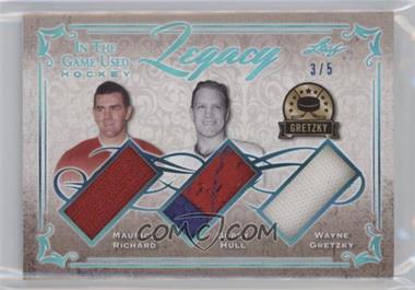 2019-20 Leaf In the Game Used - Legacy - Blue Spectrum #L-04 - Maurice Richard , Bobby Hull , Wayne Gretzky /5