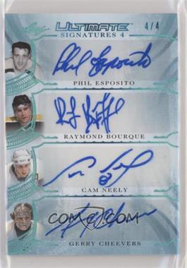 2019-20 Leaf Ultimate - Ultimate Signatures 4 - Blue #US4-02 - Phil Esposito, Ray Bourque, Cam Neely, Gerry Cheevers /4