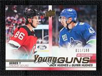 Young Guns Checklist - Jack Hughes & Quinn Hughes #/100