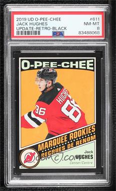 2019-20 Upper Deck - O-Pee-Chee Update - Retro Black #611 - Marquee Rookies - Jack Hughes /100 [PSA 8 NM‑MT]