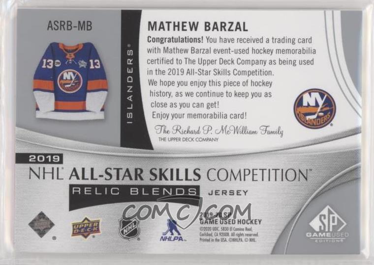 19 Upper Deck Sp Game Used 19 All Star Skills Relic Blends Asrb Mb Mathew Barzal 125 19 Upper Deck Sp Game Used 19 All Star Skills Relic Blends Asrb Mb Mathew Barzal 125