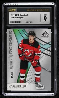 2019-20 Upper Deck SP Game Used - [Base] #200 - Authentic Rookies - Jack Hughes /86 [CSG 9 Mint]