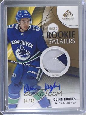 2019-20 Upper Deck SP Game Used - Inked Rookie Sweaters - Patch #RS-QH - Quinn Hughes /49