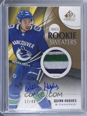 2019-20 Upper Deck SP Game Used - Inked Rookie Sweaters - Patch #RS-QH - Quinn Hughes /49