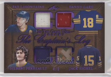 2020-21 Leaf In the Game Used - The Captain's Log Relics - Magenta #TCL-15 - Pat LaFontaine, Danny Gare, Gilbert Perreault, Jack Eichel /5