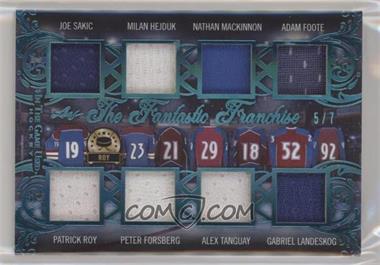 2020-21 Leaf In the Game Used - The Fantastic Franchise Relics - Platinum Blue #TFF-06 - Joe Sakic, Patrick Roy, Milan Hejduk, Peter Forsberg, Nathan MacKinnon, Alex Tanguay, Adam Foote, Gabriel Landeskog /7