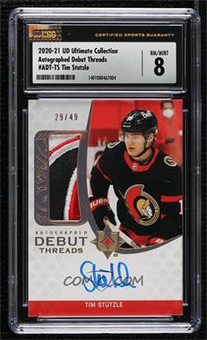 2020-21 Upper Deck Ultimate Collection - Debut Threads Auto Patch #ADT-TS - Tim Stutzle /49 [CSG 8 NM/Mint]