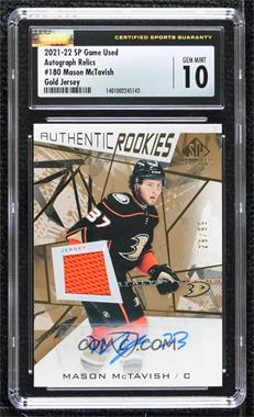 2021-22 Upper Deck SP Game Used - [Base] - Gold Jersey Autographs #180 - Authentic Rookies - Mason McTavish /99 [CSG 10 Gem Mint]